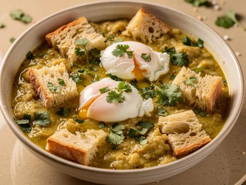 Açorda com Ovo (sopa portuguesa de pan al ajo con huevo) Açorda com Ovo (sopa portuguesa de pan al ajo con huevo)