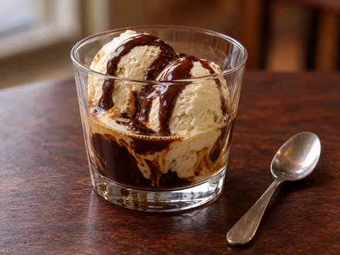 Affogato al Cioccolato (Gelado com Espresso e Molho de Chocolate)