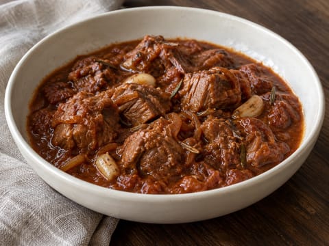 Agnello alla Cacciatora (italiensk lammegryde med tomat, vin og rosmarin)