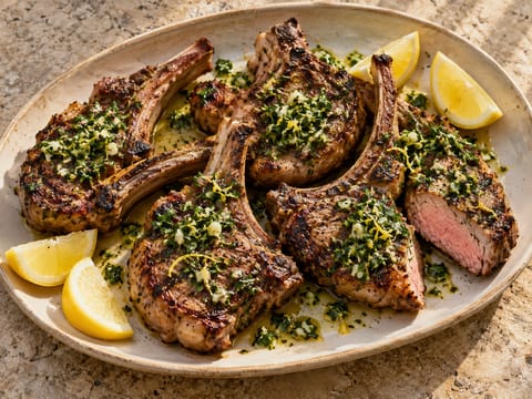 Agnello alla Scottadito (cotlete de miel la grătar) cu gremolata Agnello alla Scottadito (cotlete de miel la grătar) cu gremolata
