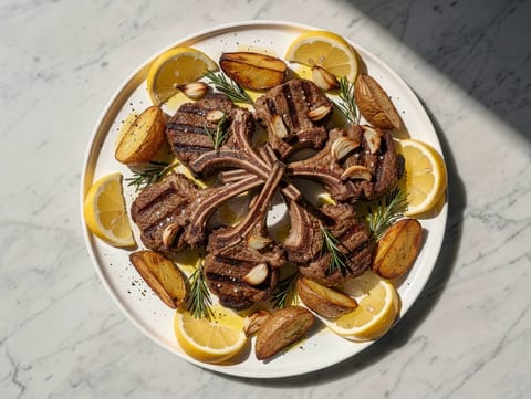 Agnello alla Scottadito sült burgonyával
