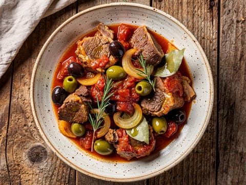Agnello in Umido con Olive e Pomodori (stufato di agnello con olive e pomodori)