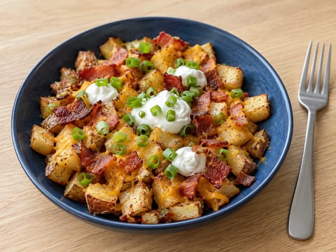 Snídaňové brambory „loaded“ z horkovzdušné fritézy