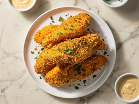 Tiras de pollo con costra de parmesano en freidora de aire Tiras de pollo con costra de parmesano en freidora de aire