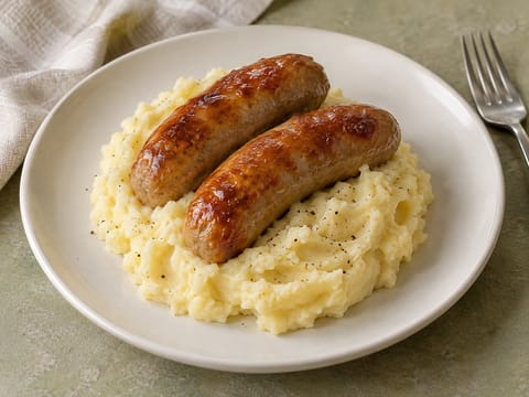 Klobásy s bramborovou kaší z horkovzdušné fritézy