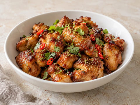 Bucățele thailandeze de pui la friteuza cu aer cald Bucățele thailandeze de pui la friteuza cu aer cald