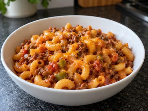 American Chop Suey (macaronis au bœuf haché et cheddar, tout-en-un) American Chop Suey (macaronis au bœuf haché et cheddar, tout-en-un)