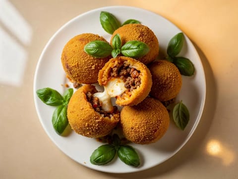 Arancini Siciliani (nadziewane sycylijskie kulki ryżowe z ragù i mozzarellą) Arancini Siciliani (nadziewane sycylijskie kulki ryżowe z ragù i mozzarellą)