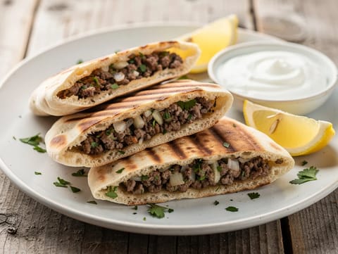 Arayes (gefülltes gegrilltes Pitabrot)
