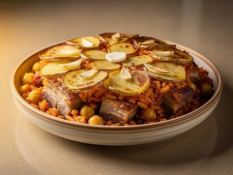 Arroz al Horno Valenciano (domuz eti ve nohutlu Valensiya fırın pilavı)