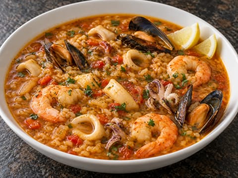Arroz Caldoso de Marisco (spanskt buljongris med skaldjur) Arroz Caldoso de Marisco (spanskt buljongris med skaldjur)