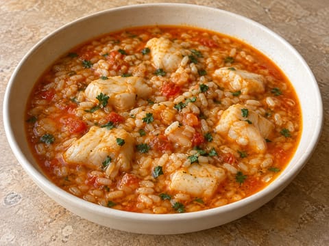 Arroz de Tamboril (orez portughez cu pește-călugăr) Arroz de Tamboril (orez portughez cu pește-călugăr)