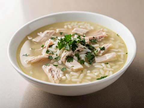 Sopa Avgolemono (frango grego, arroz, ovo e limão) Sopa Avgolemono (frango grego, arroz, ovo e limão)