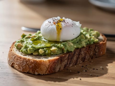 Avokadotoast med posjert egg Avokadotoast med posjert egg