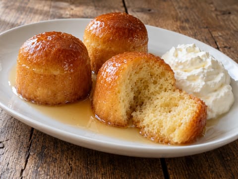 Baba au Rhum (francouzské piškotové bábovičky nasáklé rumem) Baba au Rhum (francouzské piškotové bábovičky nasáklé rumem)
