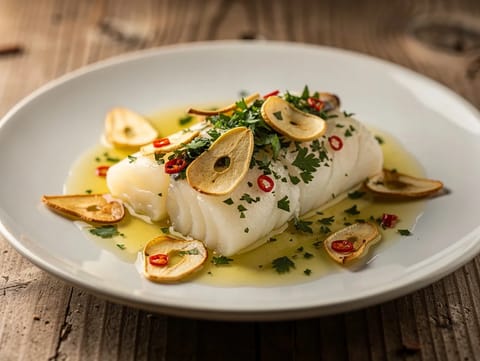 Bacalao al Pil Pil (baccalà con olio all’aglio e peperoncino)
