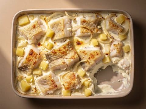 Bacalhau com Natas (Krémes sós tőkehalas-burgonyás rakottas)