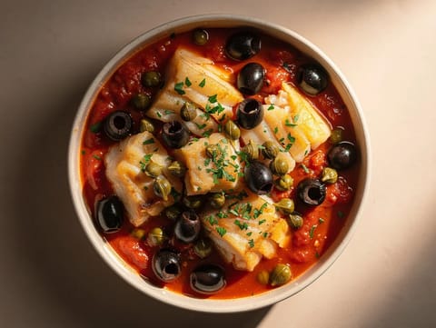 Baccalà alla Livornese (tocană toscană de cod sărat)