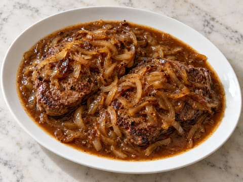 Badischer Zwiebelrostbraten (Rindersteaks nach Badischer Art mit Zwiebelsauce) Badischer Zwiebelrostbraten (Rindersteaks nach Badischer Art mit Zwiebelsauce)