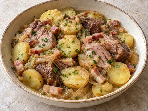 Baeckeoffe Alsacien (Elzasser stoofpot met vlees en aardappelen) Baeckeoffe Alsacien (Elzasser stoofpot met vlees en aardappelen)