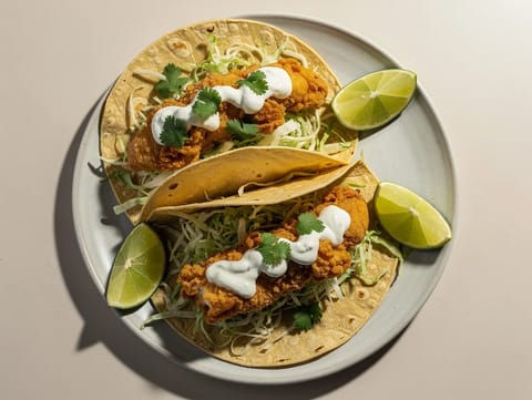 Baja Fish Tacos (sprøstekt fisk i frityrrøre med kål og lime)