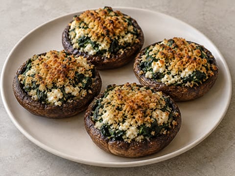 Portobellos farcis au four aux épinards et à la feta Portobellos farcis au four aux épinards et à la feta