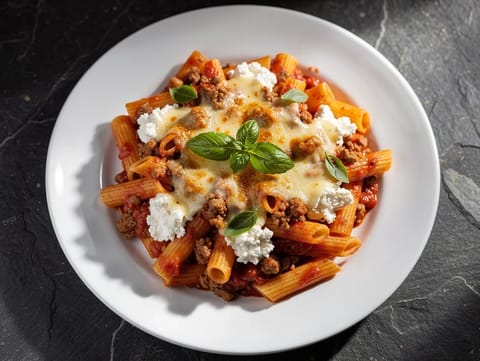 American-style baked ziti met rundergehakt