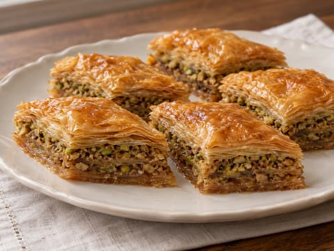 Domowa baklawa (ciasto filo z orzechami i syropem miodowym)