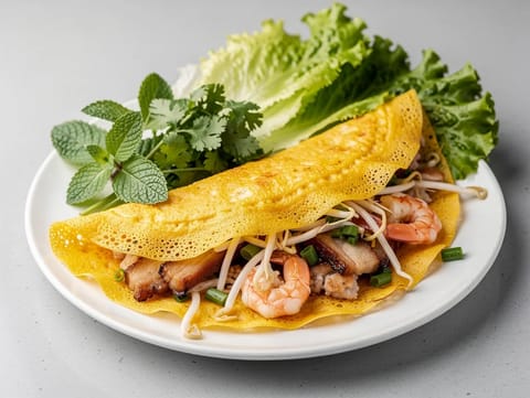 Bánh Xèo (Vietnam usulü çıtır pirinç unlu krep) Bánh Xèo (Vietnam usulü çıtır pirinç unlu krep)