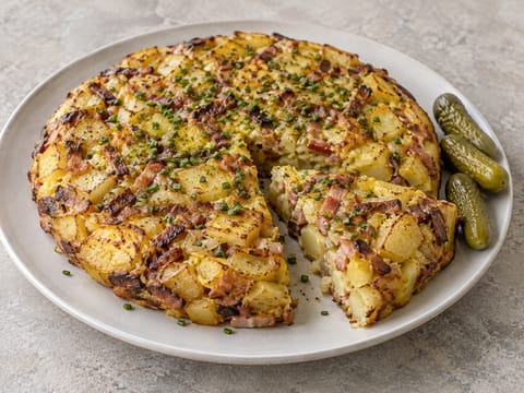 Bauernfrühstück (parasztserpenyős burgonyával, baconnel és tojással)