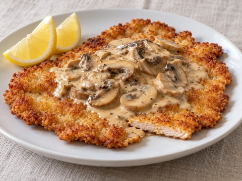 Escalope de porc bavaroise, sauce crémeuse aux champignons Escalope de porc bavaroise, sauce crémeuse aux champignons