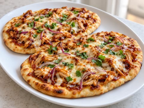 BBQ csirkés naan lepény mozzarellával és lilahagymával BBQ csirkés naan lepény mozzarellával és lilahagymával