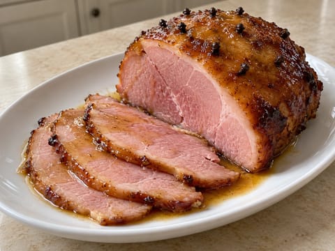 Jambon braisé à la bière belge avec glaçage moutarde et cassonade Jambon braisé à la bière belge avec glaçage moutarde et cassonade