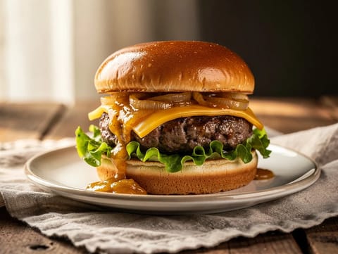 Belgischer Bier-Burger mit Zwiebel-Pfannensauce