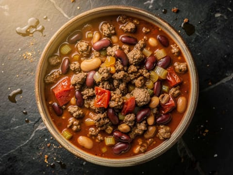 Belgijskie chilli piwne z wołowiną, fasolą i pomidorami Belgijskie chilli piwne z wołowiną, fasolą i pomidorami