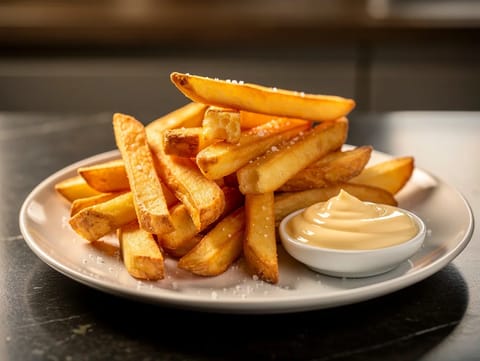 Belgiske pommes frites med mayonnaise (dobbeltfriterede pommes frites)