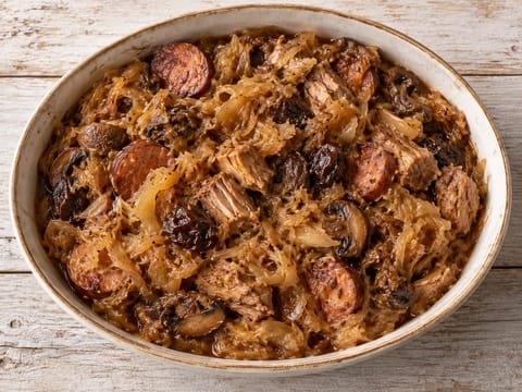 Bigos (estufado polaco de caçador com chucrute e salsicha) Bigos (estufado polaco de caçador com chucrute e salsicha)