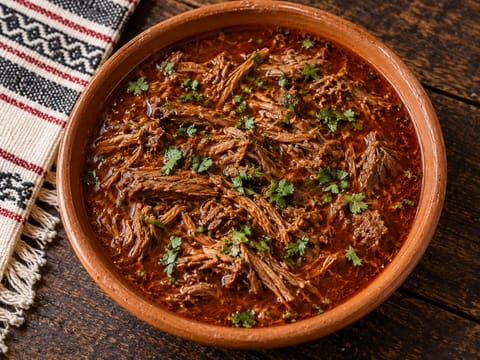 Birria (mexikanischer Rindfleischeintopf mit getrockneten Chilis und Tomate) Birria (mexikanischer Rindfleischeintopf mit getrockneten Chilis und Tomate)