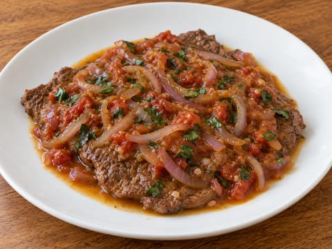 Bistec a la Criolla (kolumbijský kreolský steak) Bistec a la Criolla (kolumbijský kreolský steak)