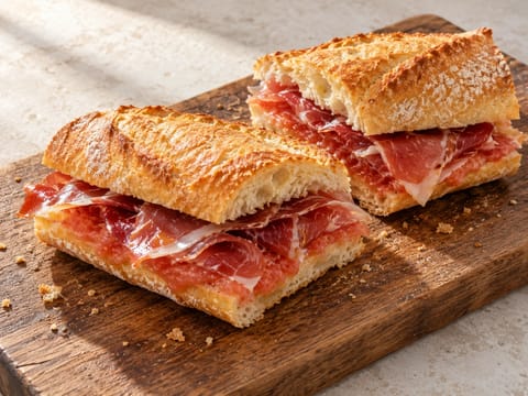 Bocadillo de Jamón Serrano (sanduíche de baguete com presunto espanhol) Bocadillo de Jamón Serrano (sanduíche de baguete com presunto espanhol)
