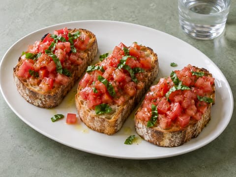 Bruschetta al Pomodoro Fresco (bruschetta de tomate em pão torrado) Bruschetta al Pomodoro Fresco (bruschetta de tomate em pão torrado)