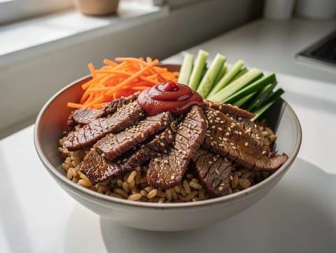 Tigela de cereais com bulgogi Tigela de cereais com bulgogi