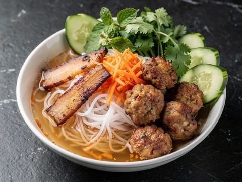 Bún Chả (gegrilltes Schweinefleisch mit Reis-Vermicelli)