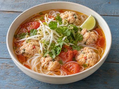 Bún Riêu (Sopa de noodles com caranguejo e tomate) Bún Riêu (Sopa de noodles com caranguejo e tomate)