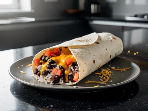 Burrito de feijão-preto e arroz (vegetariano)