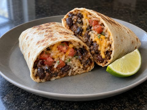 Burrito z czarną fasolą i ryżem (wegetariańskie) Burrito z czarną fasolą i ryżem (wegetariańskie)
