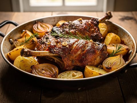 Cabrito Assado de Páscoa (cabrito lechal asado de Pascua con patatas)