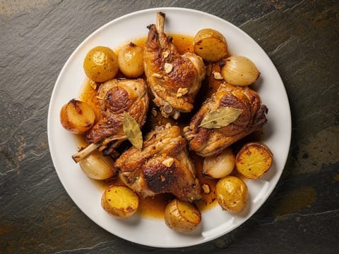 Cabrito no Forno (Pečené kůzle s bramborami a cibulí)