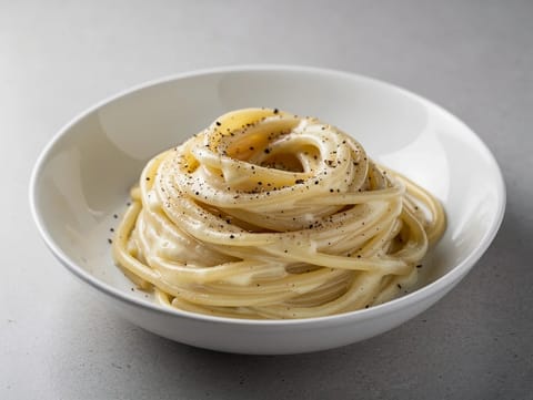 Cacio e Pepe (spaghetti z Pecorino Romano i czarnym pieprzem) Cacio e Pepe (spaghetti z Pecorino Romano i czarnym pieprzem)