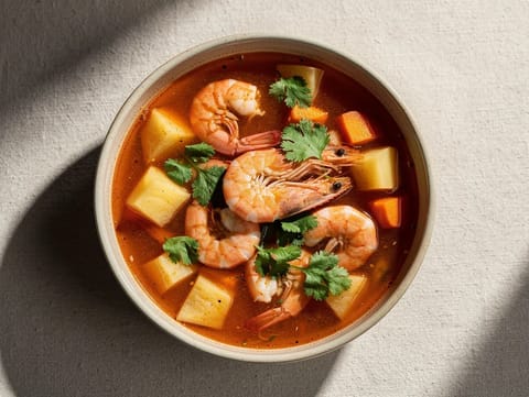 Caldo de Camarón (Sebzeli karides çorbası)